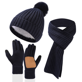 Atacado personalizado masculino feminino inverno touchscreen quente cachecol de futebol gorro malha 3 pe&ccedil;as conjunto