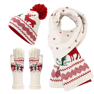 Conjunto de luvas de cachecol de malha de Natal quente de poli&eacute;ster feminino personalizado por atacado para distribuidor promocional 