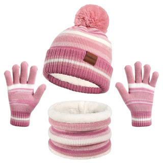 Set aus Strickm&uuml;tze, Schal und Touchscreen-Handschuhen mit Weihnachtsmotiv – mit Fleece gef&uuml;ttert f&uuml;r W&auml;rme