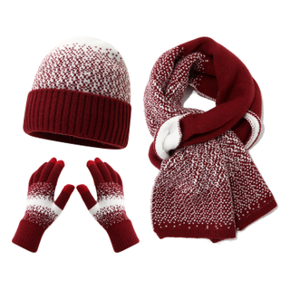 Conjunto de malha para esportes de inverno feminino, chap&eacute;u, cachecol, luvas para clima frio