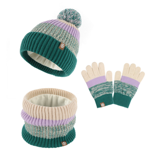 Kuscheliges, mit Fleece gef&uuml;ttertes Set aus Strickm&uuml;tze, Schal und Handschuhen – stilvolles, gestreiftes Winteraccessoire 