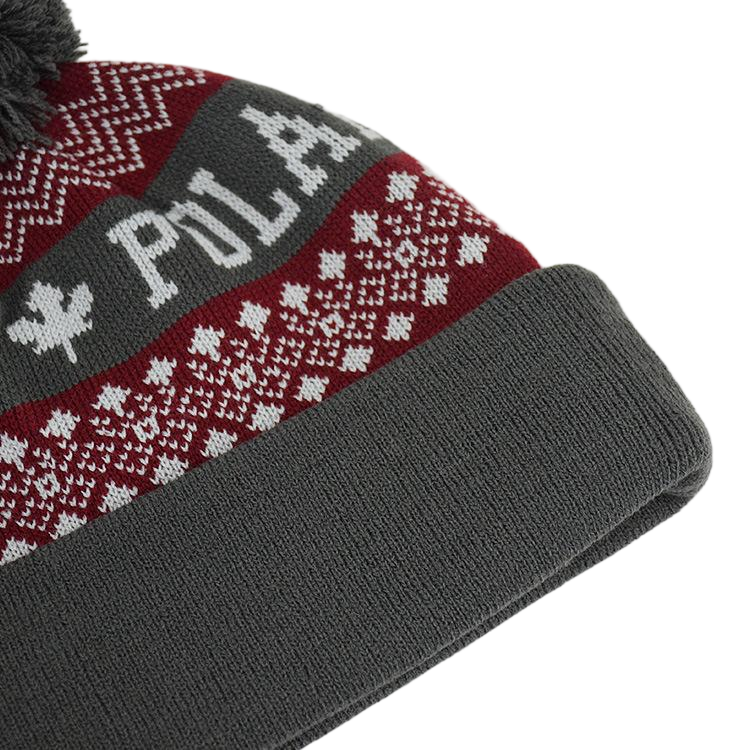 Gro&szlig;handel mit kundenspezifischer Acryl-Jacquard-Logo-Pom-Pom-Manschetten-Fu&szlig;ballm&uuml;tze 