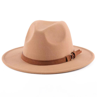 Sombrero Fedora de ala ancha - Sombrero Panam&aacute; de fieltro suave con cintur&oacute;n de cuero