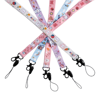 Cord&oacute;n de dibujos animados Kawaii, linda correa para el cuello con estampado de oso y conejito para tarjeta de identificaci&oacute;n, tel&eacute;fono y llaves