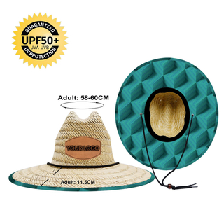 Sombrero de paja a cuadros UPF50+ con logotipo personalizado - Sombrero de salvavidas de playa a granel