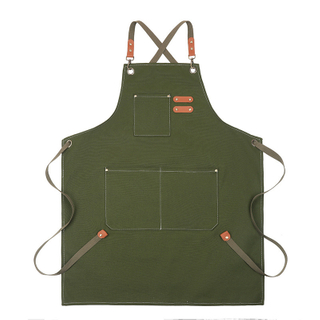 Robuste Backsch&uuml;rze aus Segeltuch | &Uuml;berkreuzte Latzsch&uuml;rze mit Lederb&auml;ndern zum Kochen und Grillen 