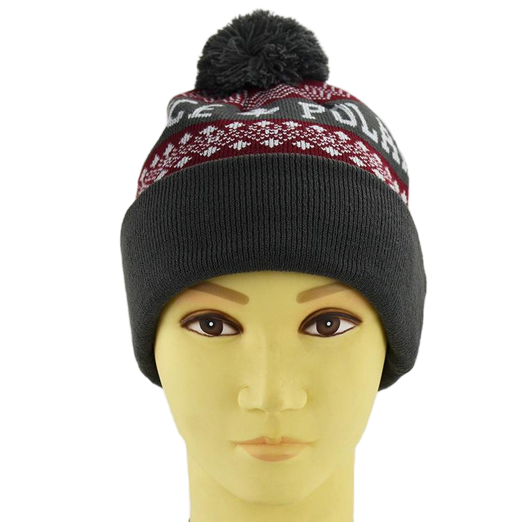 Gro&szlig;handel mit kundenspezifischer Acryl-Jacquard-Logo-Pom-Pom-Manschetten-Fu&szlig;ballm&uuml;tze 