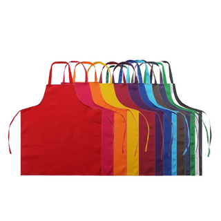 Delantales de cocina de algod&oacute;n de color s&oacute;lido al por mayor con bolsillo - En existencia de calidad comercial para personal de cocina y catering