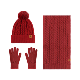 Conjunto de punto trenzado acogedor de poli&eacute;ster de invierno de 3 piezas al por mayor: gorro, bufanda y guantes - En existencia ahora