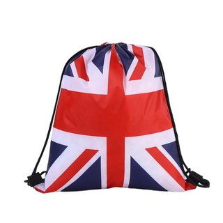 Personalisierter Druck-Logo-Rucksack mit Kordelzug und Union Jack-Flagge des Vereinigten K&ouml;nigreichs f&uuml;r Teams und Privatmarken 