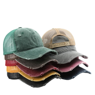 El vintage apenado algod&oacute;n de encargo al por mayor de los sombreros del camionero lav&oacute; las gorras de b&eacute;isbol destruidas de la parte posterior de la malla