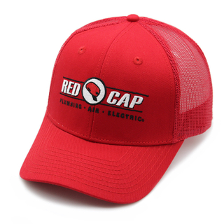 Bon&eacute; de caminhoneiro de malha vermelha bordada personalizada por atacado - Chap&eacute;us esportivos masculinos